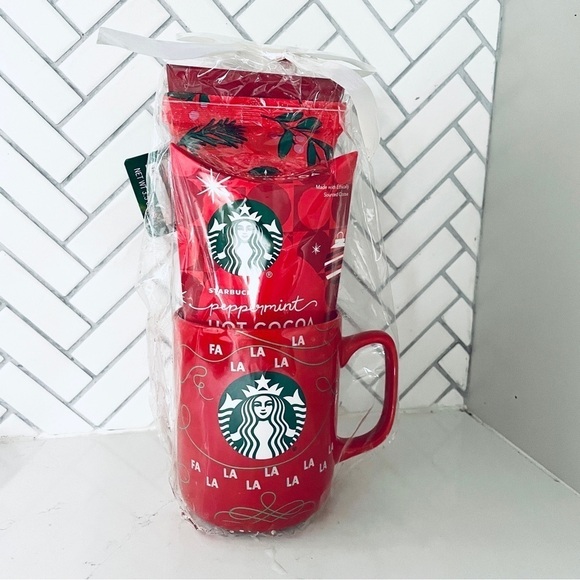 Starbucks Other - NIP Starbucks Gift Set Red Ceramic Mug Holiday Roast Coffee Peppermint Hot Cocoa